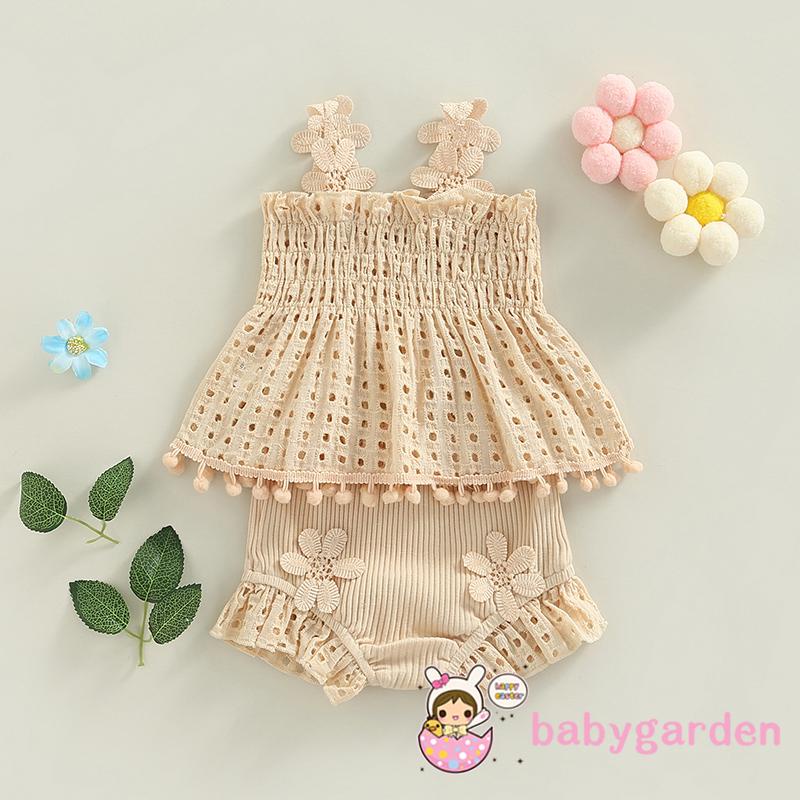 Bộ Áo + Quần Short Xếp Ly Co Giãn Màu Trơn Thời Trang Mùa Hè Cho Bé Gái 0-18 Tháng Tuổi