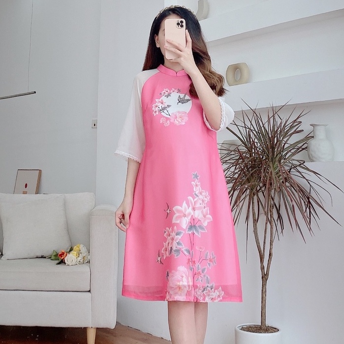 MEDYLA – Váy bầu thiết kế cách tân 2 lớp tơ lót lụa cao cấp cho mẹ bầu diện tết – VS925