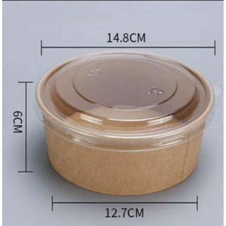 05 Bát Giấy/Hộp Giấy Kraft Tròn Có Nắp 750ml-1000ml