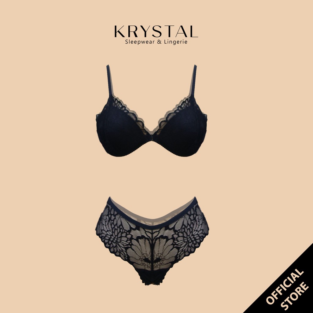 Bộ Đồ Lót Nữ Sexy Màu Đen Gồm Áo Có Mút Mỏng Và Quần Cơ Bản Gợi Cảm KRYSTAL A000M00-Q006F00 spe