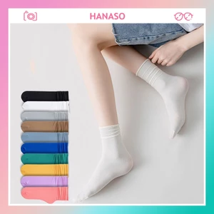 Tất vớ cổ cao nữ nhún siêu mỏng thoáng khí phong cách Vintage Hàn Quốc màu trơn pastel đẹp thời trang mùa hè HANASO T103