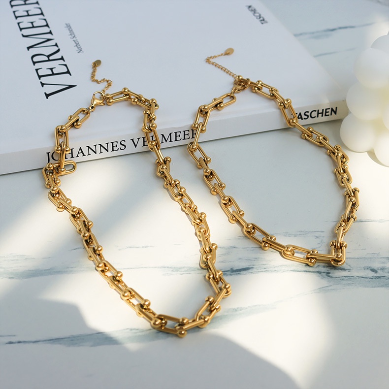 Choker vòng cổ nam nữ unisex titan kiểu xích hình khóa móng ngựa không gỉ