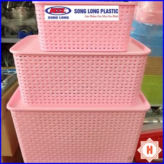 Song Long Plastic Giỏ nhựa đựng đồ có nắp đa năng tiện dụng, nhiều size { H }