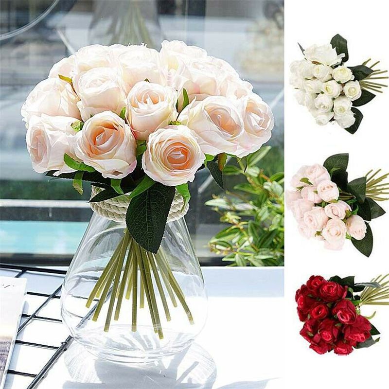 Đầu thanh lịch 18 bông hoa nhân tạo hoa hồng lụa cho ngôi nhà tuyệt đẹp
