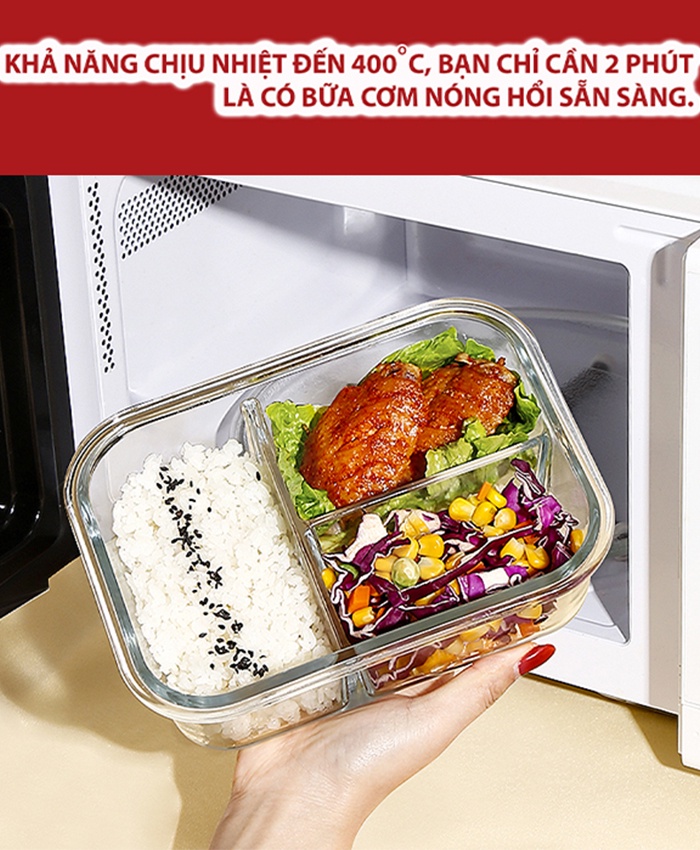 Mô tả Hộp cơm văn phòng KIPOR KP-HC01 - Thuỷ tinh cao cấp dùng được trong lò vi sóng - Chống tràn, tiện lợi - Hàng chính hãng - 6