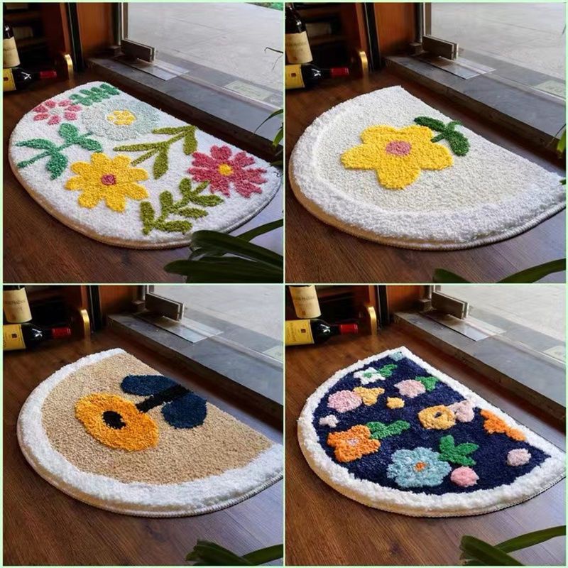 Thảm lót cửa chùi chân Mềm Mại Thấm Hút Tốt Chống Trượt Hình Bán Nguyệt Họa Tiết Hoa Tươi Mới Dành Cho Phòng Ngủ /