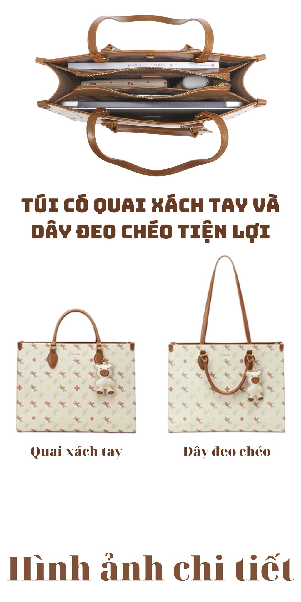 Mô tả Túi xách Tote bag nữ Nucelle size to charm gấu đi chơi, đi làm, đựng laptop... ViAnh Store 1172020 - 5
