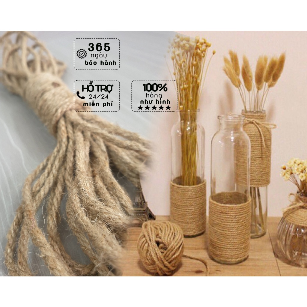 dây thừng trang trí gói quà, dây gai decor lọ hoa, dây sơ dừa trang trí treo ảnh, treo kệ nghệ thuật