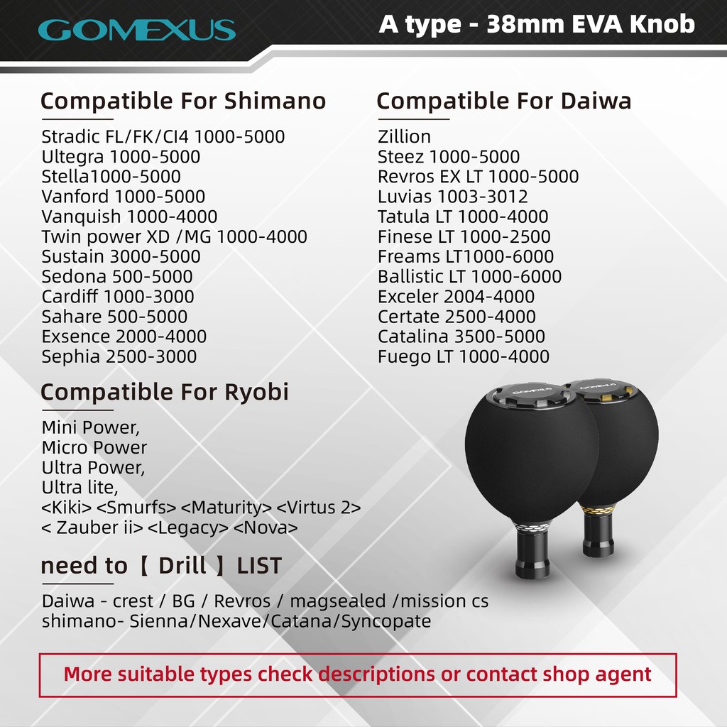 Ảnh Núm tay cầm GOMEXUS hỗ trợ cho trục thu nới dây câu cá Shimano Compiex Daiwa Exist Certate Ryobi Smurfs Nova SW 38mm EA38 1