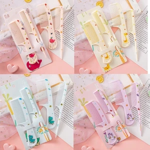 Set 2 Lược Acrylic Chống Tĩnh Điện Họa Tiết Hoạt Hình Phong Cách Hàn Quốc Cho Bé