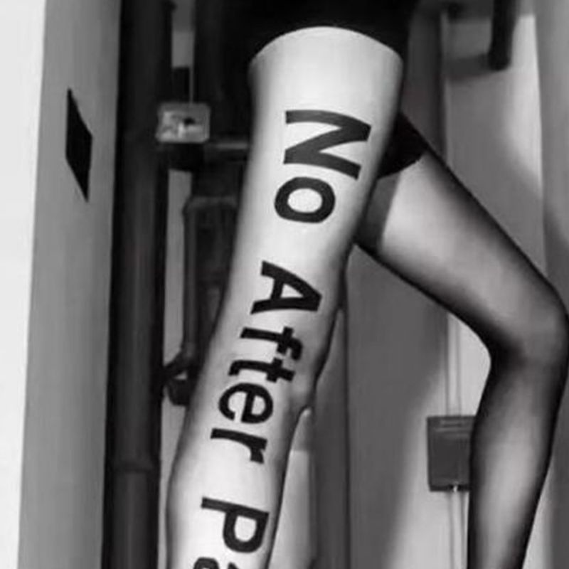 Vua Nữ Punk Chữ Cái Hình Xăm Quần Sau Tiệc Từ Quần Sheer Đen Co Giãn Skinny Mượt Chân Vớ