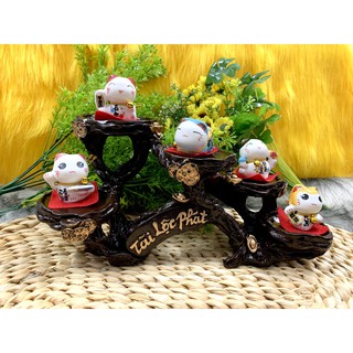 Tượng Mèo Sứ Nằm Thần Tài Maneki Neko và đế Tài Lộc Phát