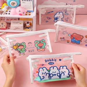 Túi Đựng Bút Trong Suốt Họa Tiết Hoạt Hình Đáng Yêu Đa Dụng 20.5*11.5*9Cm - Vpp Thỏ Hồng - Thỏ Hồng VPP