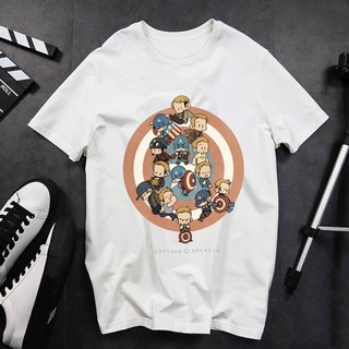Áo phông unisex nam nữ form rộng in hình chibi Captain America đẹp vải dày mịn