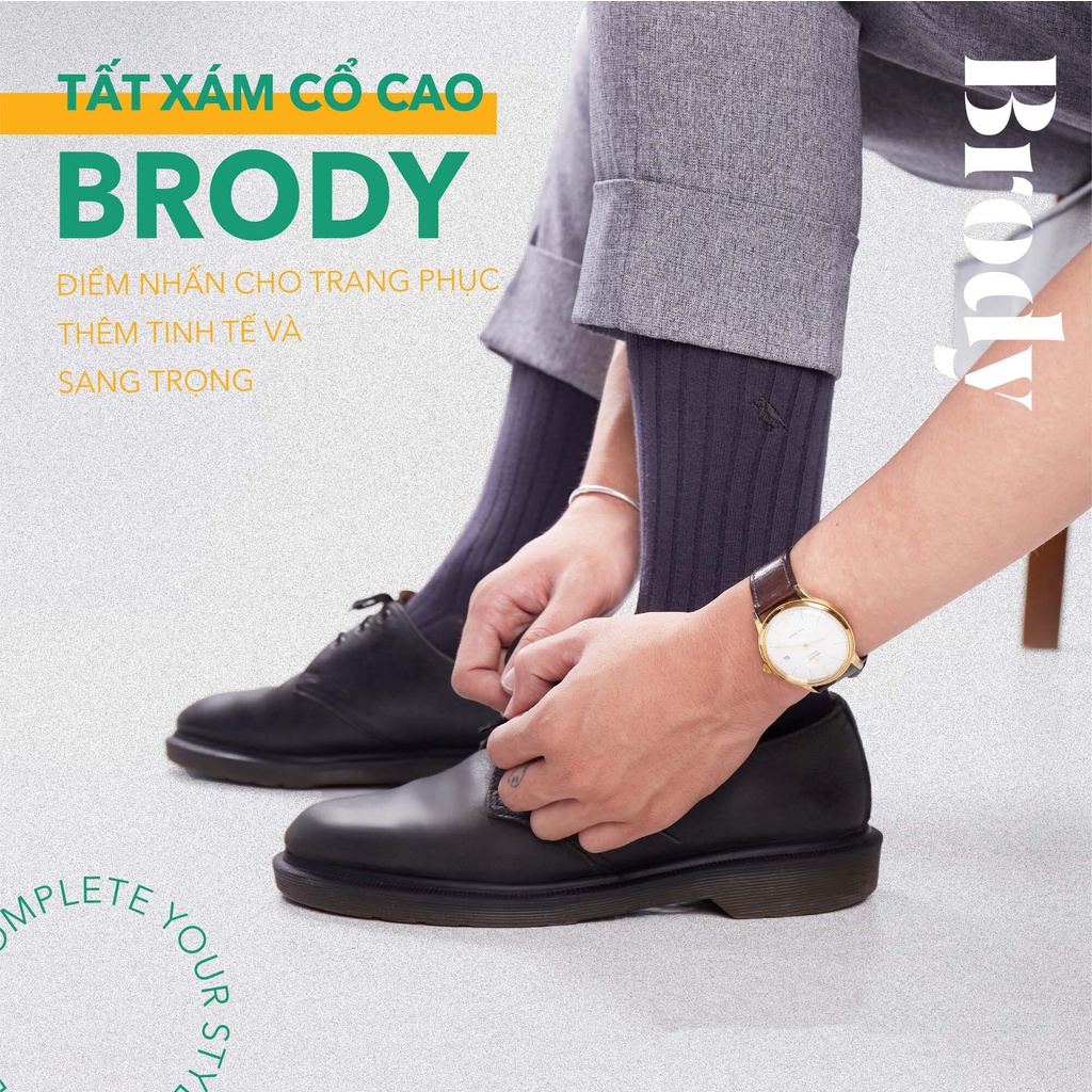 Tất nam cổ cao BRODY Xám Đậm Cotton Combed cao cấp mang giày tây Thời trang nam Công sở - MC00479