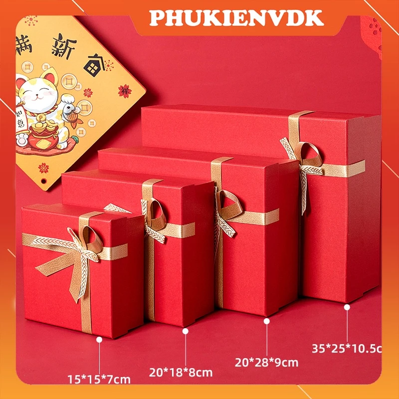 Hộp quà tặng hộp quà tết hộp quà Noel Valentine hộp quà sinh nhật gắn nơ màu đỏ