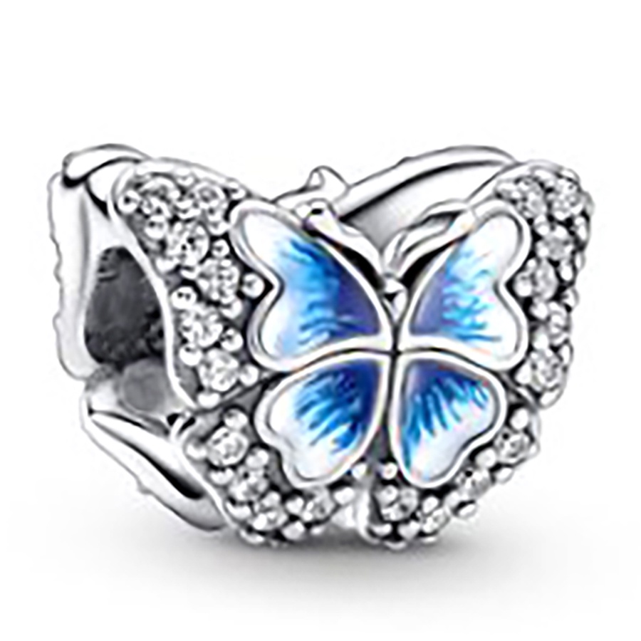 DINGLLY NEW Butterfly Flower MOM Love Undulate Beads Silver Color Pendant Heart Family Charm Fit Diy Handmade Accessory