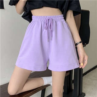Quần short thể thao Cotton nữ màu trơn Quần short thông thường cạp cao