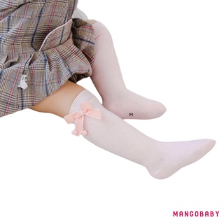 Mg-tuddlers Vớ cao đến đầu gối thoáng khí, mùa thu bé gái phong cách ngọt ngào nơ nhung sang trọng Trang trí bóng giữa bắp chân dài tất