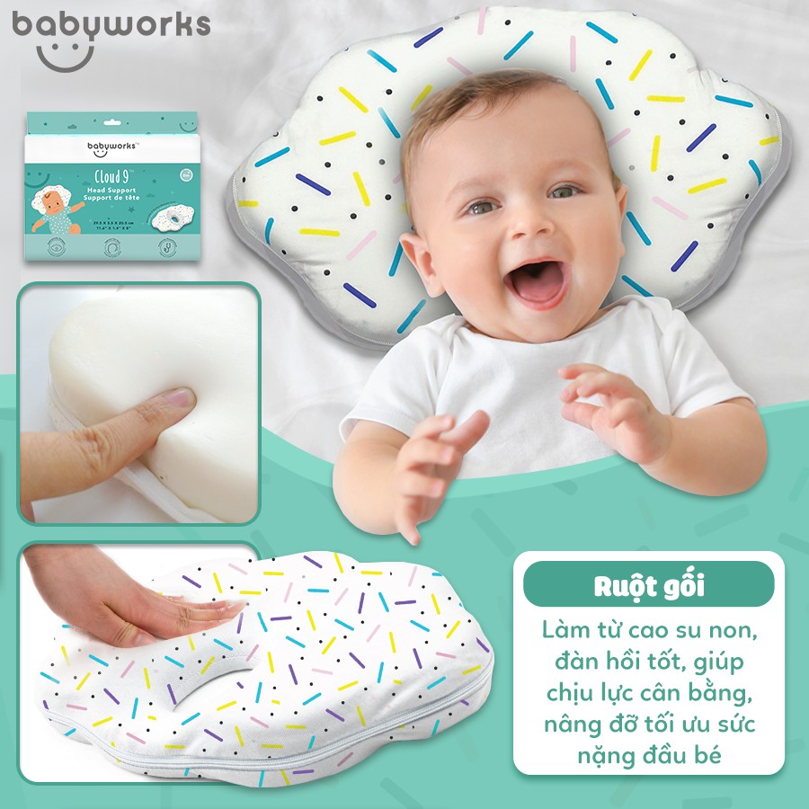 Ảnh Babyworks Gối chống bẹt đầu cho bé chất liệu cao su non mềm mại và đàn hồi 3