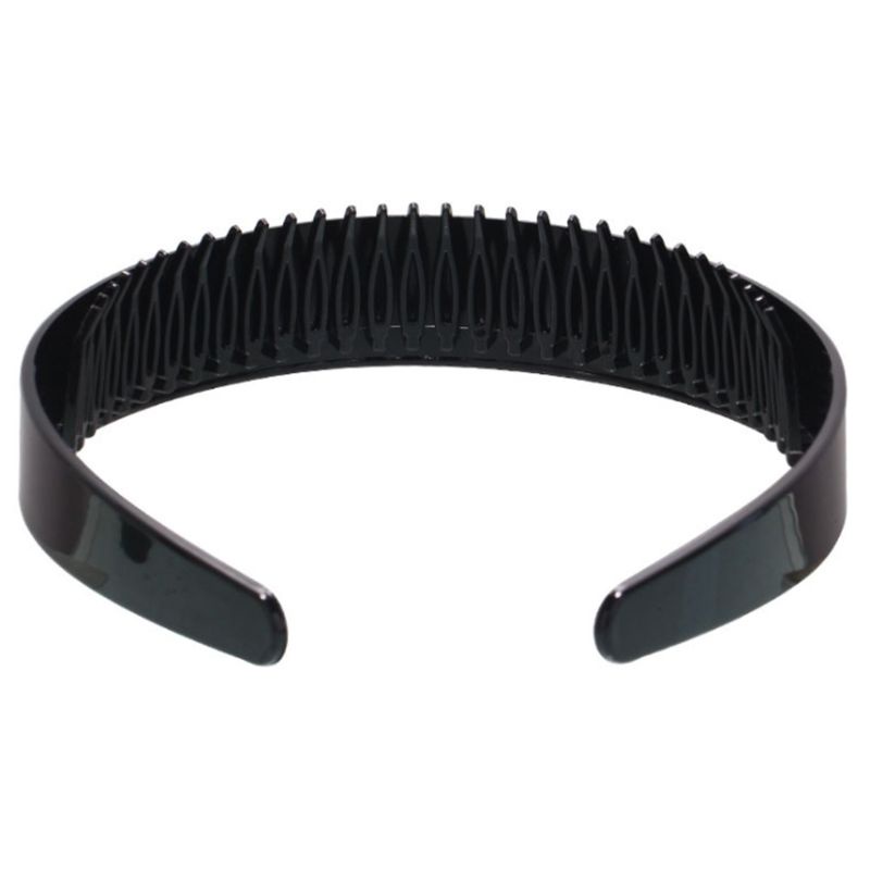 Băng đô cài tóc nhựa đen bóng chống trượt có răng rộng 2.5cm cho nữ