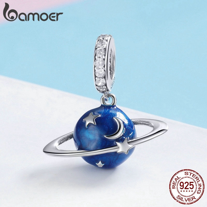 Hạt charm Bamoer hình hành tinh đính đá thiết kế sáng tạo