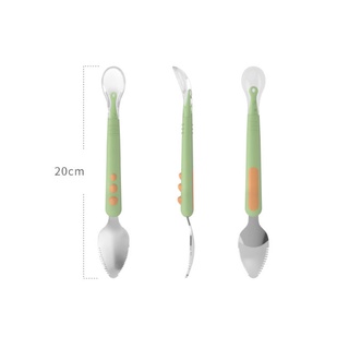 Thìa Muỗng Nạo Hoa Quả 2 Đầu Tiện Lợi Kết Hợp Thìa Ăn Dặm Silicon Cho Bé