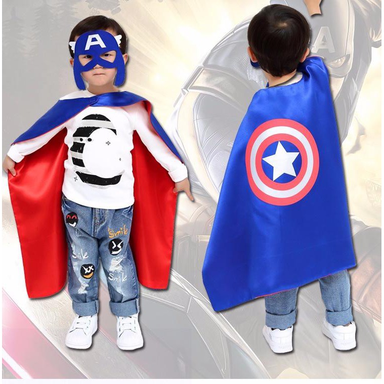 Áo choàng siêu nhân kèm mặt nạ chất vải satin mượt óng 2 lớp cho bé hóa trang thành anh hùng
