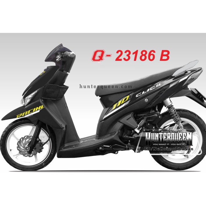 Tem Click 110. Xe đen, chỉ trắng, racing. Thay đổi màu sắc và chi tiết theo yêu cầu. Sắc nét, bền màu, độ bền cao