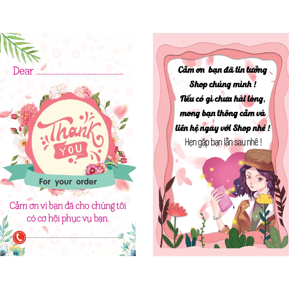 (NEW) 100 THẺ CẢM ƠN, Thiệp cám ơn, Thankyoucard cho shop bán hàng online bìa cứng  Size 9x5.4cm