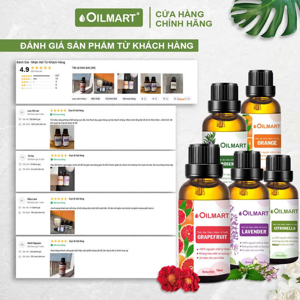 Ảnh Tinh Dầu Xông Thơm Phòng, Khử Mùi, Đuổi Muỗi Oilmart - Thông, Sả Chanh, Quế, Bạch Đàn Chanh, Cam, Oải Hương 15ml 1