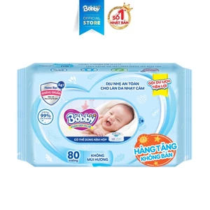 Khăn ướt Bobby nắp nhựa hoặc bổ sung 80 miếng (Xanh)
