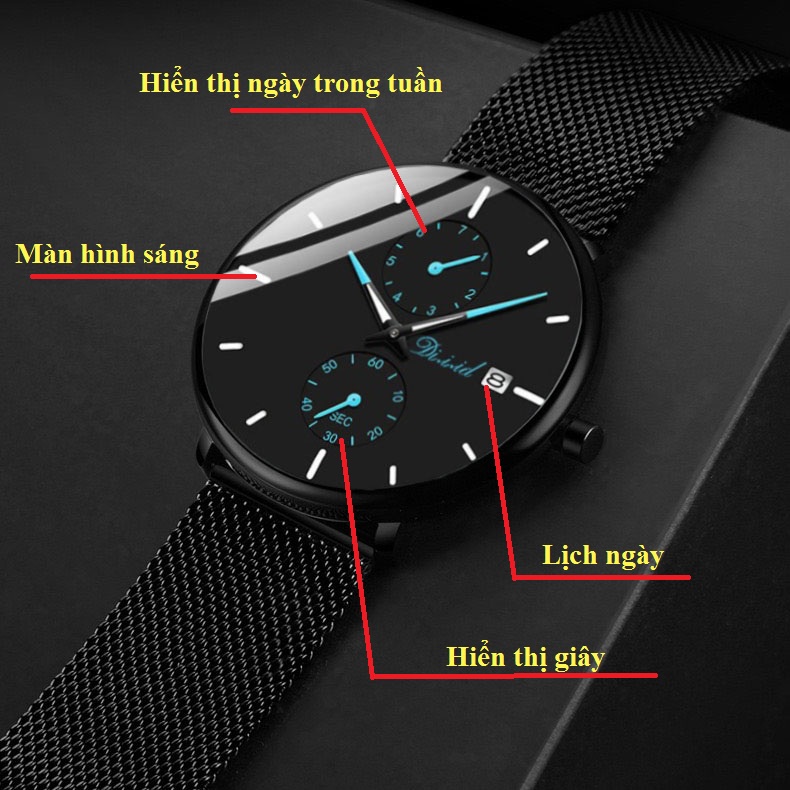 Mô tả Đồng hồ nam DIZIZID dây thép lụa đen chạy full 5 kim - Thiết kế lịch lãm nam tính DZ5KC9 - 5