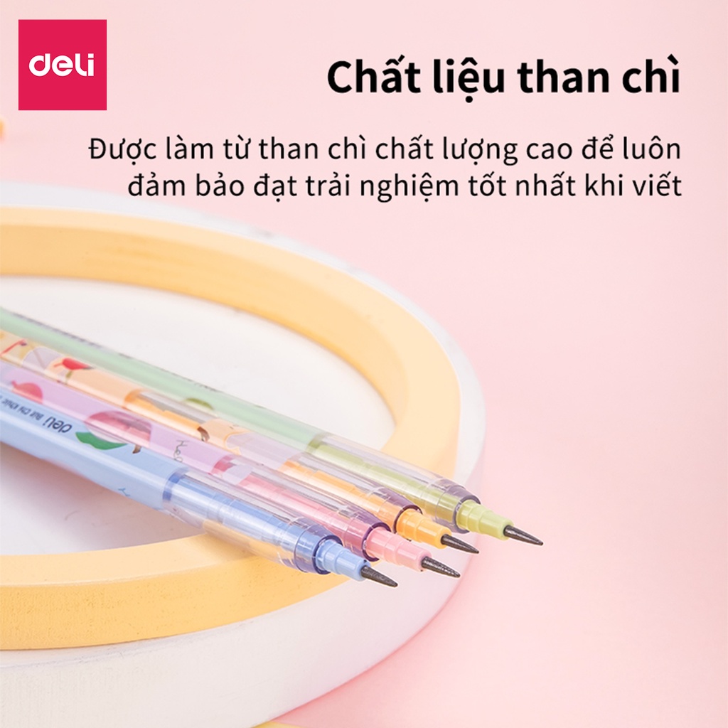 Bút chì khúc học sinh 2B HB Deli màu ngẫu nhiên có thể thay thế ngòi, an toàn cho trẻ em khi sử dụng