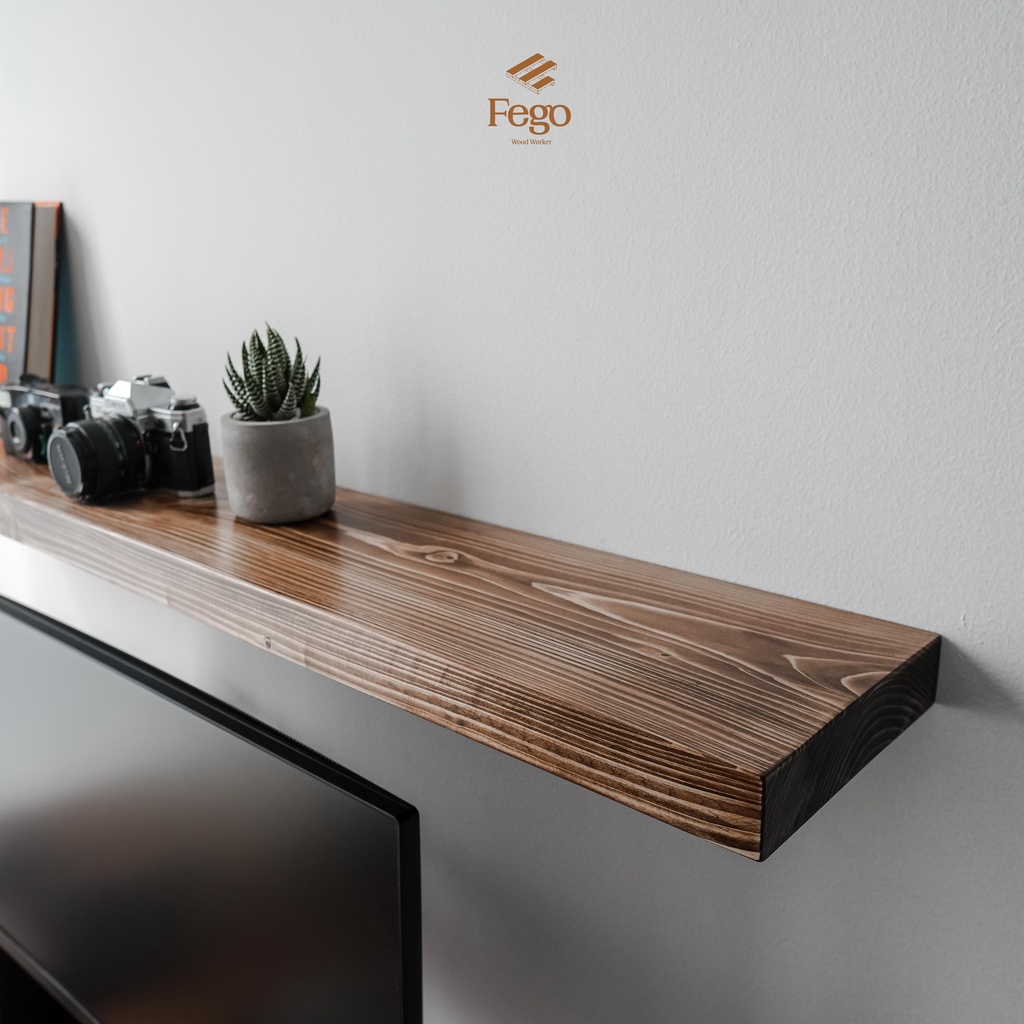 Ảnh Kệ âm gắn tường gỗ thông tự nhiên FEGO đa năng decor phòng làm việc, phòng ngủ size 80-100-120cm 4