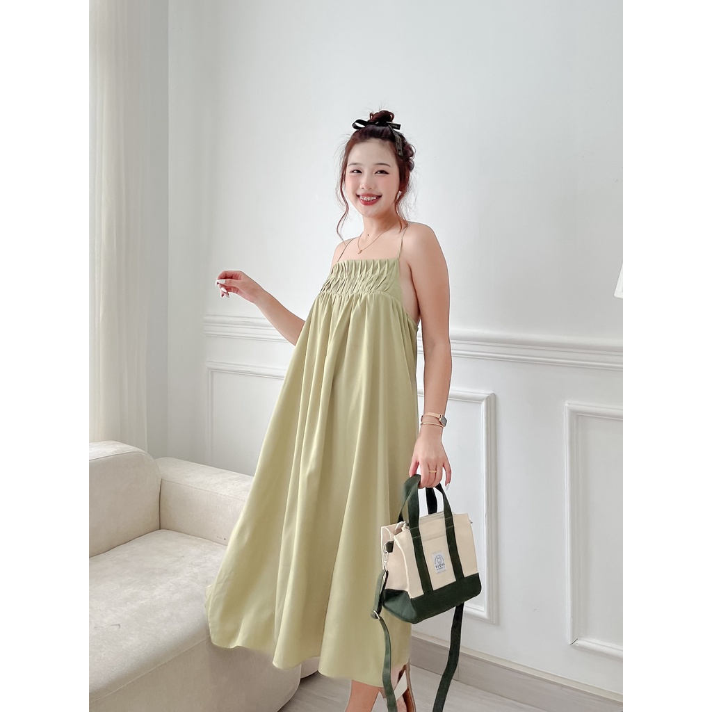 ĐẦM HAI DÂY DÁNG SUÔNG NGỰC XẾP LI XINH XẮN - SMOKEY DRESS