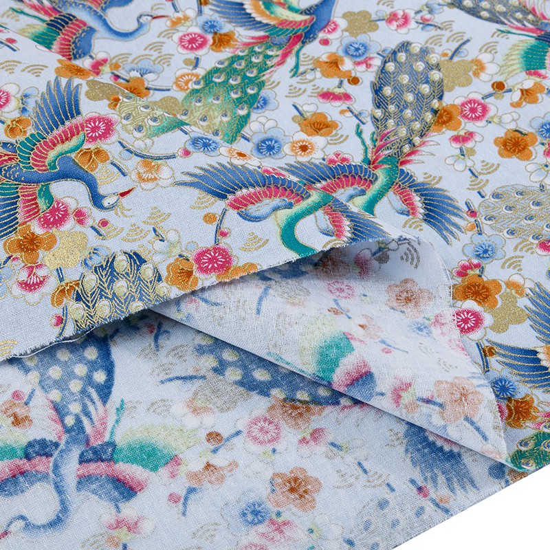 Vải cotton đồng họa tiết hoa Nhật Bản vải cho DIY chắp vá và váy nữ sườn xám TJ8962