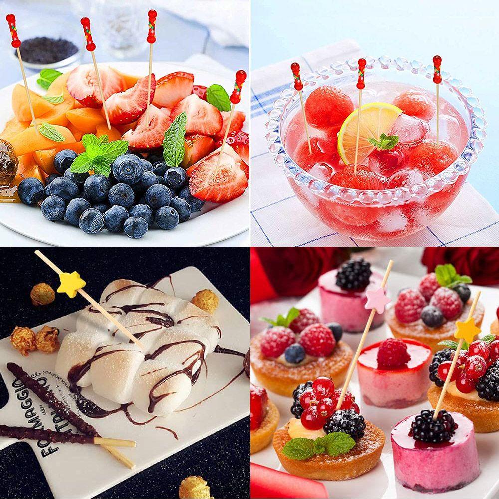 [Vận chuyển nhanh] NATURALHM 100 chiếc Que trái cây Tiệc cưới Cung cấp Salad Sandwich Tăm Cupcake Nĩa trái cây Salad Que rau củ Tăm thủ công