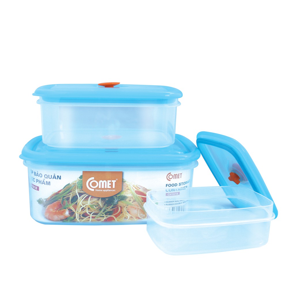 Bộ 3 hộp đựng thực phẩm nhựa chữ nhật COMET - CH1618