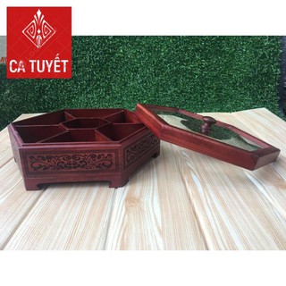 Khay đựng mứt tết bằng gỗ mặt kính khắc laser