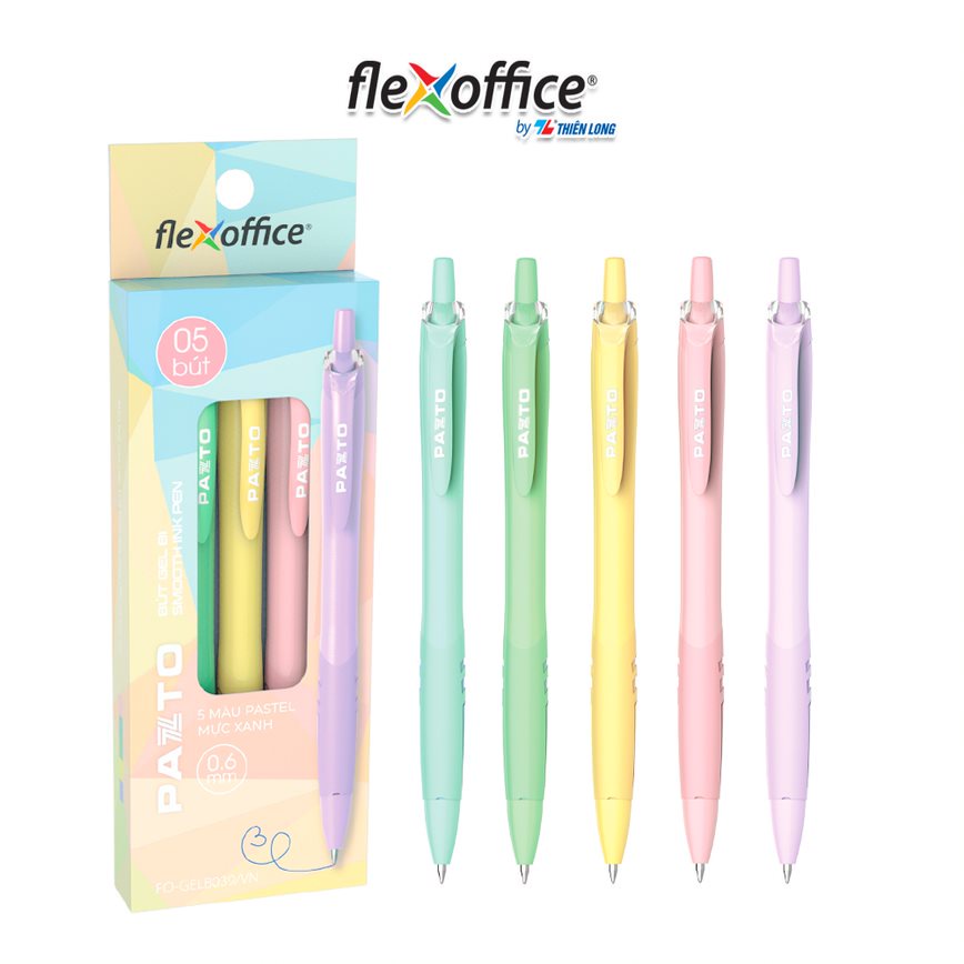 Ảnh Hộp 5 cây Bút Gel Thiên Long FO-GELB039/VN ngòi 0.6mm - Bút gel 5 tone màu pastel mực xanh bút dạng mực dầu viết trơn êm 1
