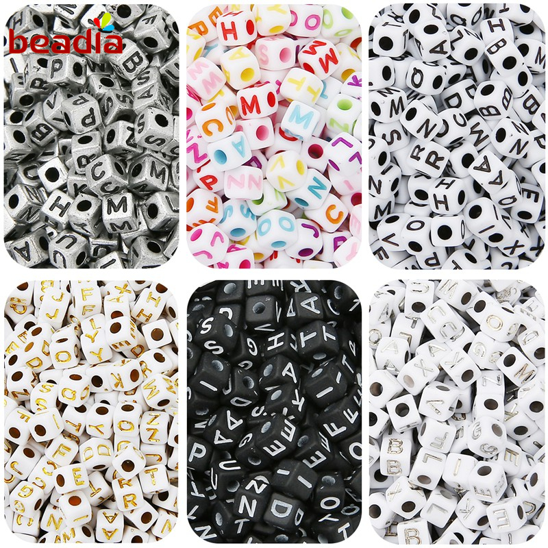 Ảnh Hạt xỏ Beadia từ nhựa acrylic hình vuông in chữ cái tiếng Anh dùng làm trang sức DIY 1