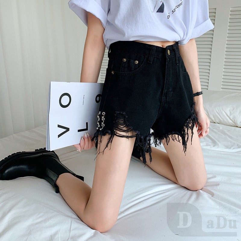 Ảnh Quần Short Jean Lưng Cao Dáng Rộng Thời Trang Mùa Hè Phong Cách Hàn Quốc 4