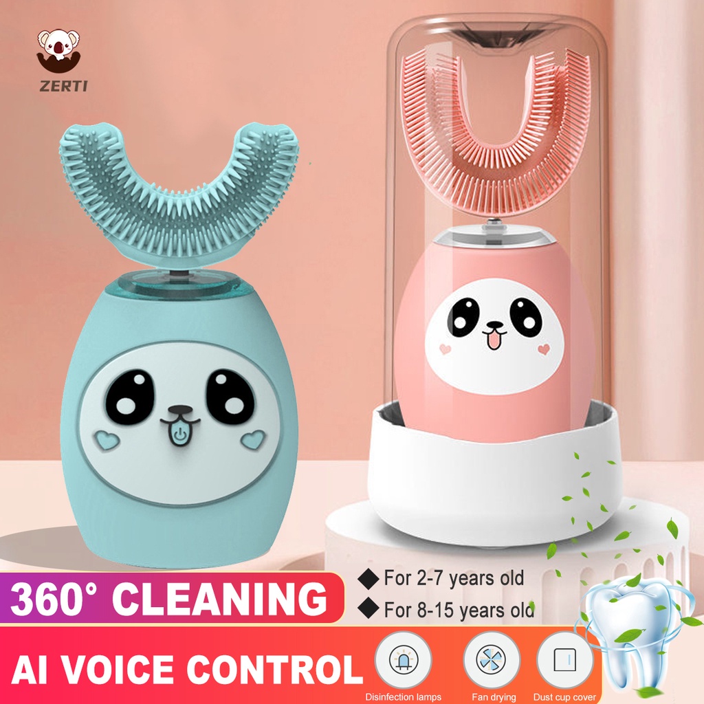 [Hàng mới lên kệ] Bàn chải đánh răng điện tự động hình chữ U 3 tốc độ chống thấm nước họa tiết hoạt hình dễ thương cho bé 2-15 tuổi