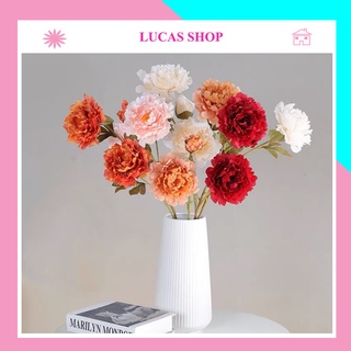 Hoa giả - Hoa mẫu đơn Lucas 70cm 1 cành 2 bông to 1 nụ trang trí đep, giống thật