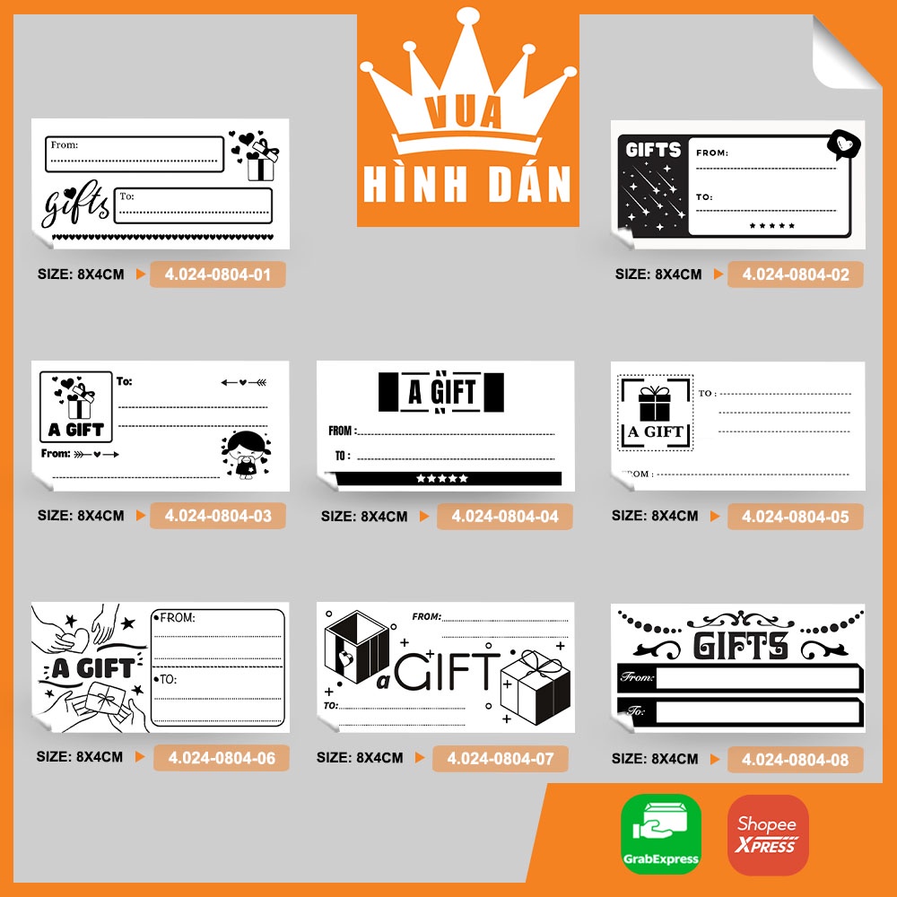 Set 50/100 sticker GIFT / A GIFT FROM TO (8x4cm) - tem dạng decal có ...