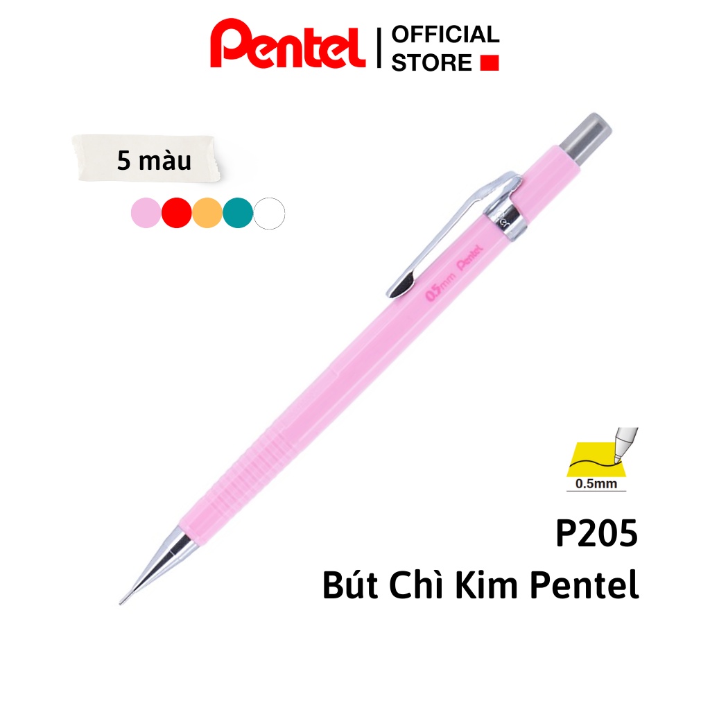 Bút Chì Kim Pentel P205 | Đầu Bút Bằng Inox Chống Gỉ | Ruột Chì Tự Xoay Cho Nét Chì Luôn Đều Nhau Ngòi 0.5mm