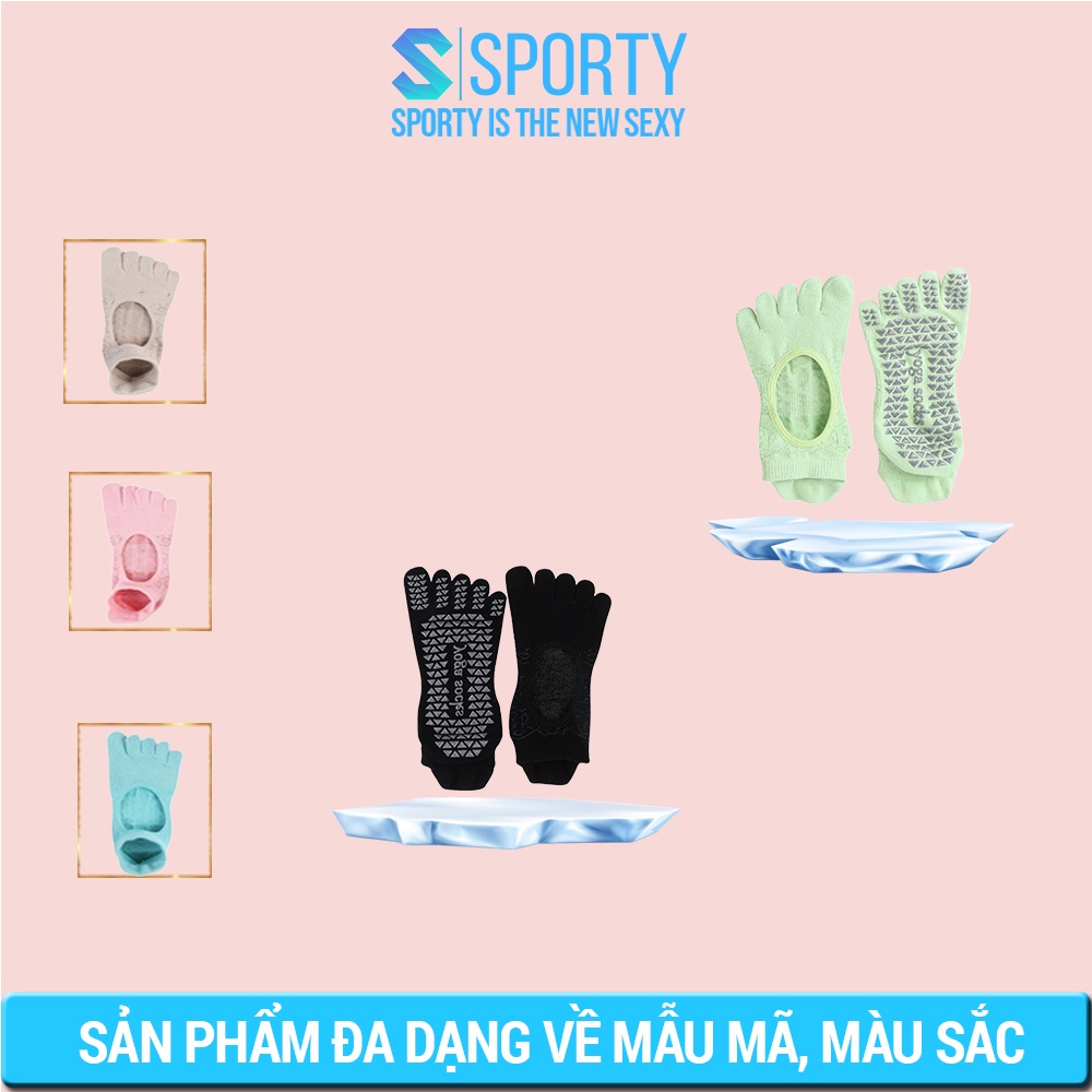 Tất yoga chống trượt YGS10 SPORTY cổ thấp, xỏ ngón, tập thể dục chống trượt êm ái, đảm bảo an toàn