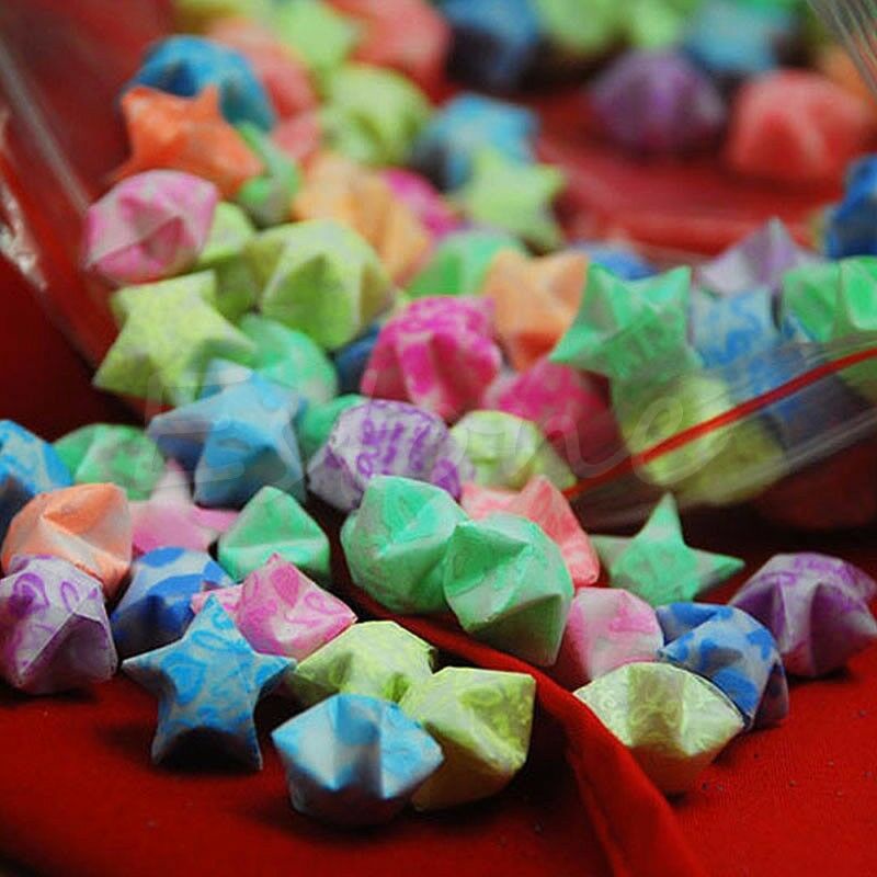 Redbaiaa1 30 Chiếc Dạ Quang Ngôi Sao May Mắn Gấp Giấy Origami Ngôi Sao May Mắn Origami Giấy Ruy Băng
