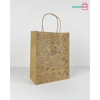 Túi giấy Kraft nâu cho tiệm bánh tiệm coffee. KT 20 x 12 x 25.5cm. Combo 10 cái